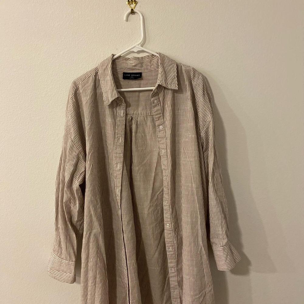 Lane Bryant cotton  Brown Striped coastal minimal oversized top capsule wardrobe